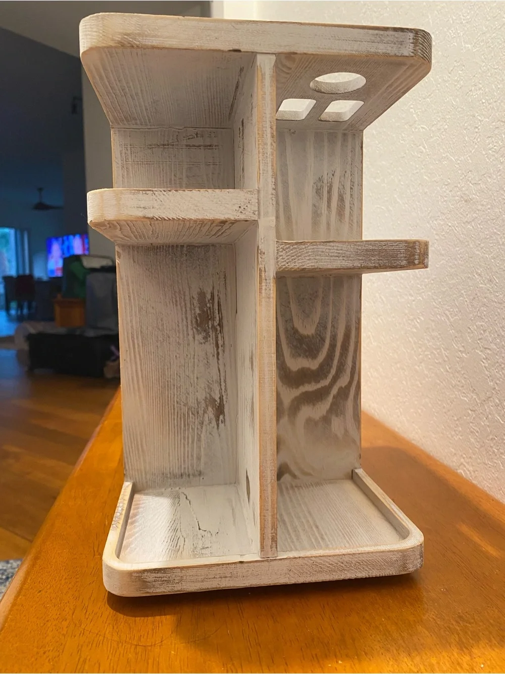 Rustic White Wooden Makeup Organizer - Multi-Compartment